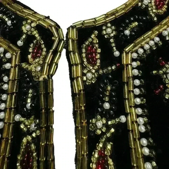 LESLIE FAY Black Velvet Evening Jacket with exquisite Beading and jewels  Size S - Picture 11 of 16